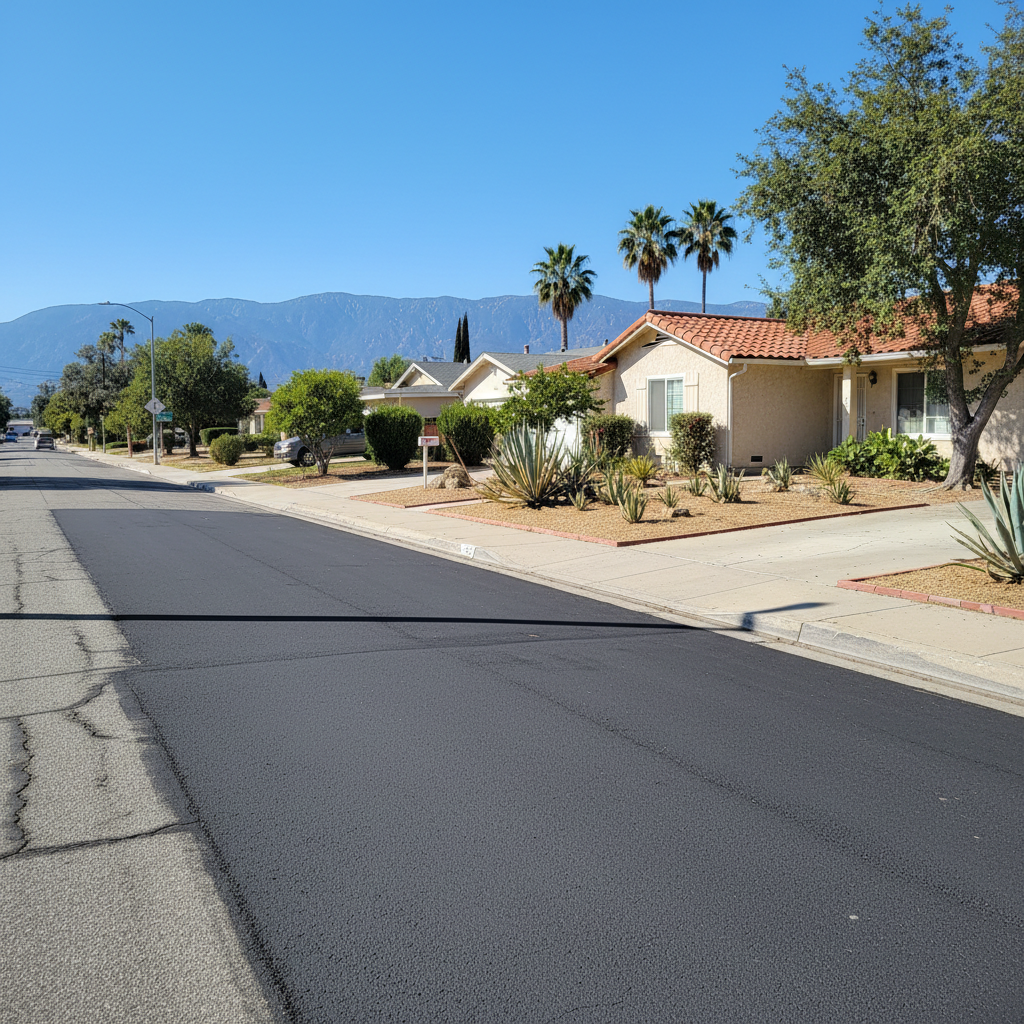 Completed asphalt patching work at a residential property in Pomona, CA