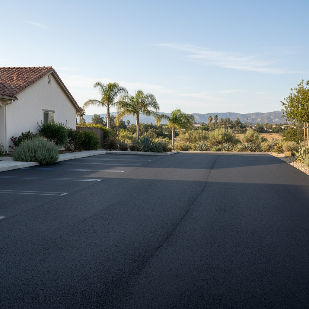 Completed parking lot paving work at a residential property in Irvine, CA