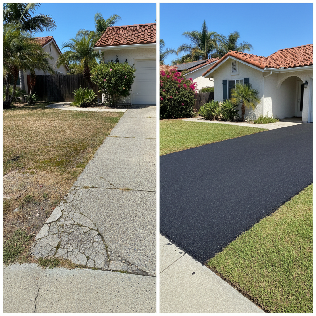 Completed residential asphalt work at a residential property in Costa Mesa, CA