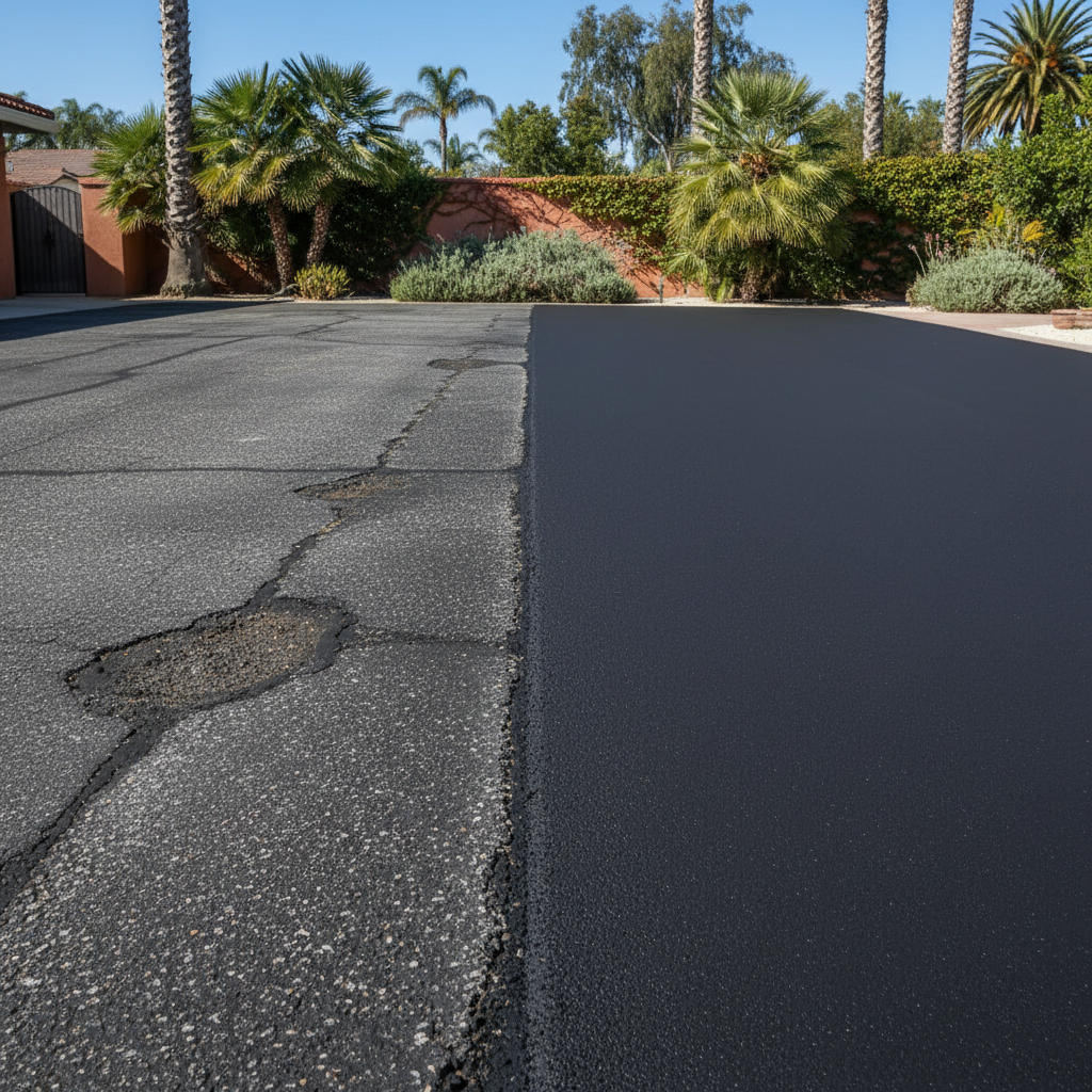 Completed residential asphalt work at a residential property in Costa Mesa, CA