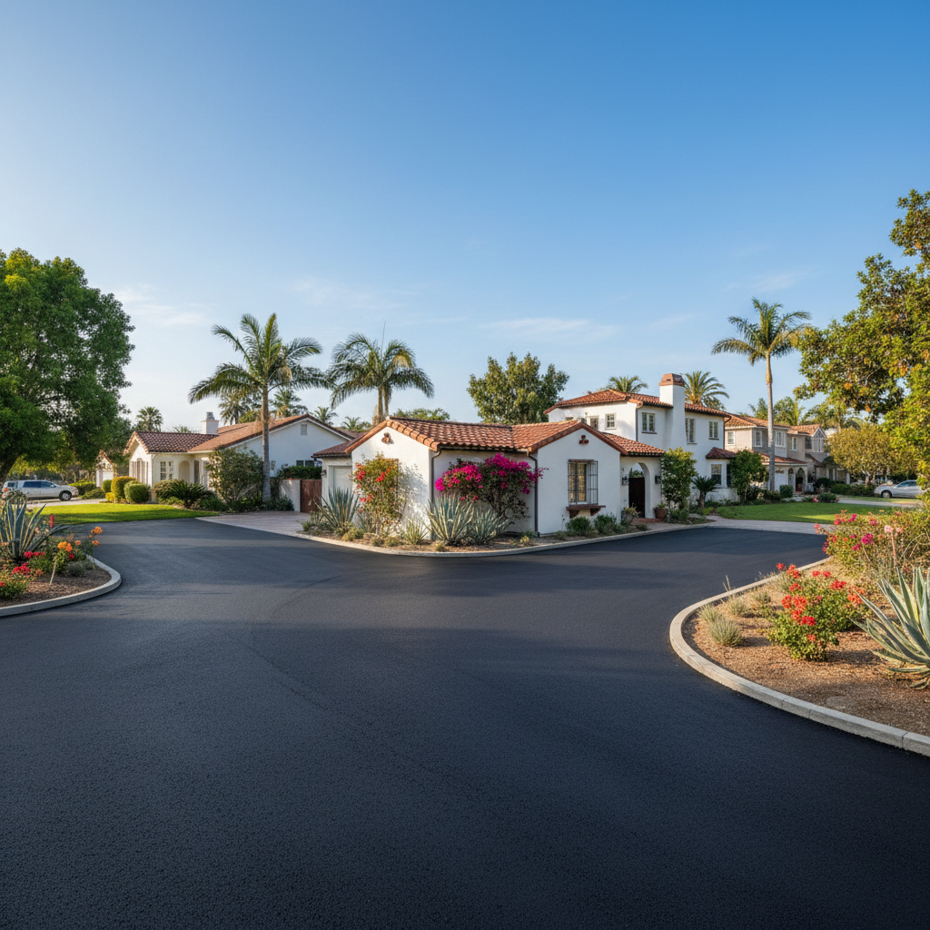 Completed commercial asphalt work at a residential property in Newport Beach, CA
