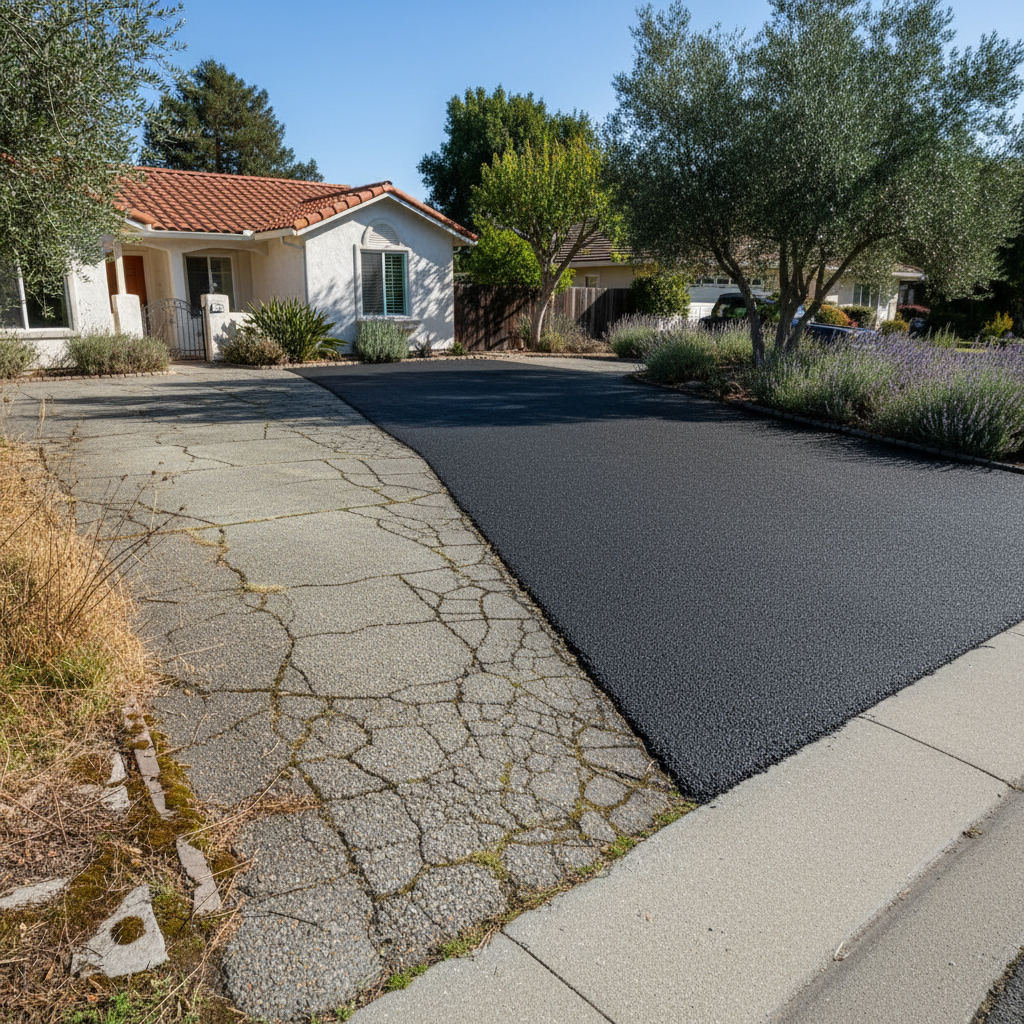 Completed asphalt paving work at a residential property in Los Altos, CA