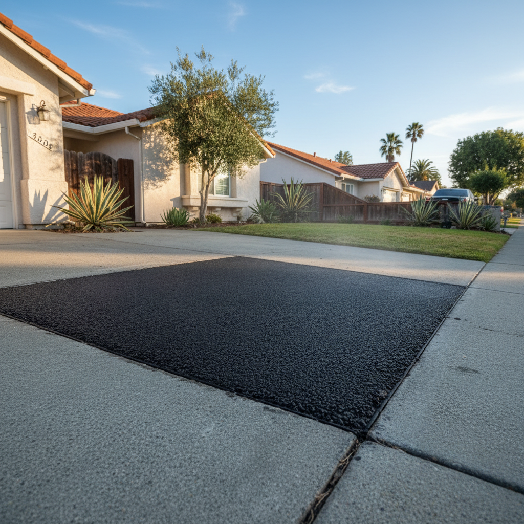 Completed asphalt patching work at a residential property in Fremont, CA