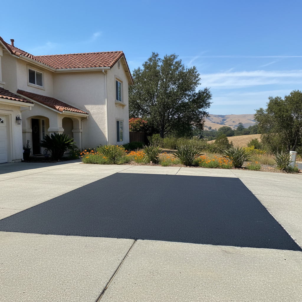 Completed asphalt patching work at a residential property in Fremont, CA