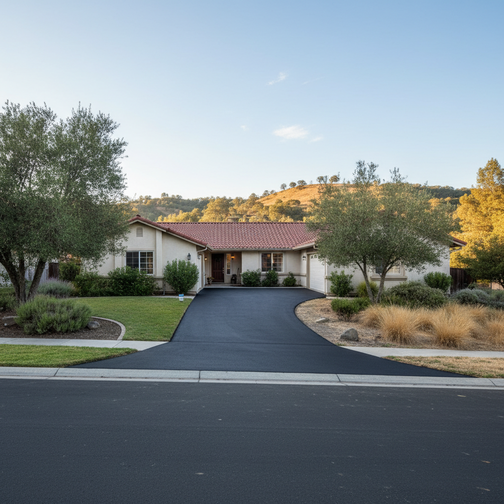 Completed driveway paving work at a residential property in Oroville, CA