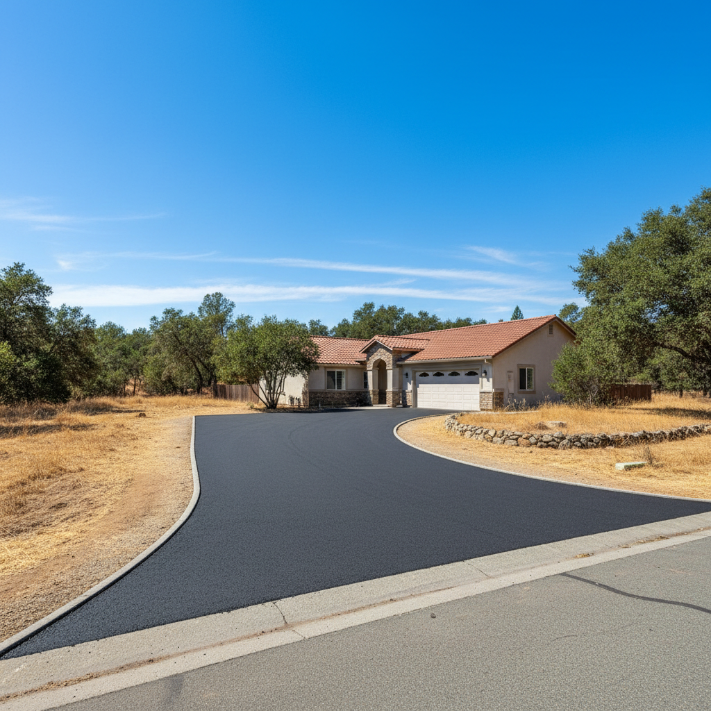 Completed driveway paving work at a residential property in Oroville, CA