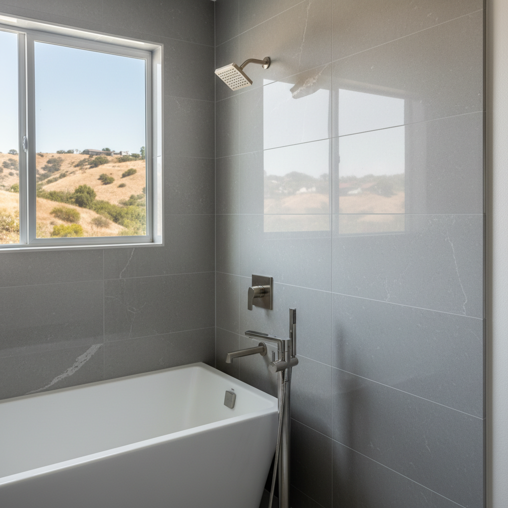 Completed bathtub and shower installation work at a residential property in Azusa, CA