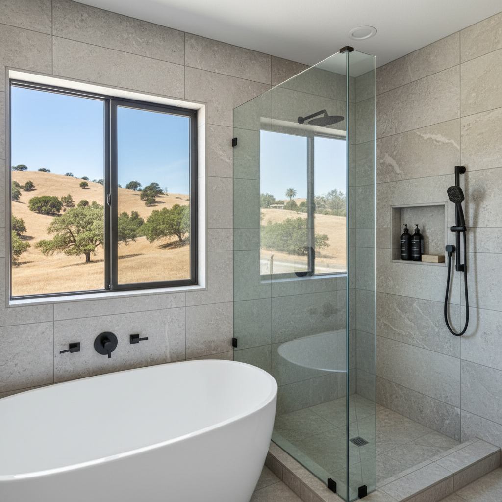 Completed bathtub and shower installation work at a residential property in Azusa, CA