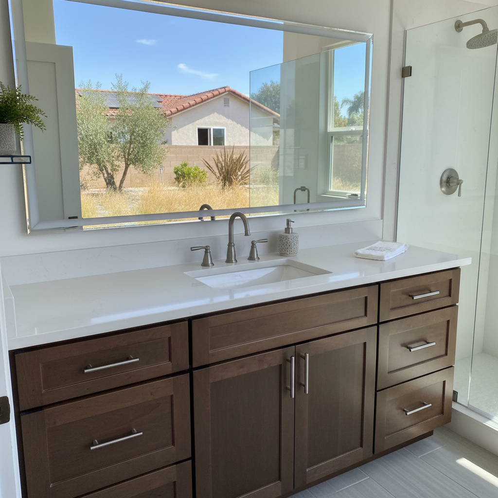 Completed vanity and sink installation work at a residential property in Baldwin Park, CA