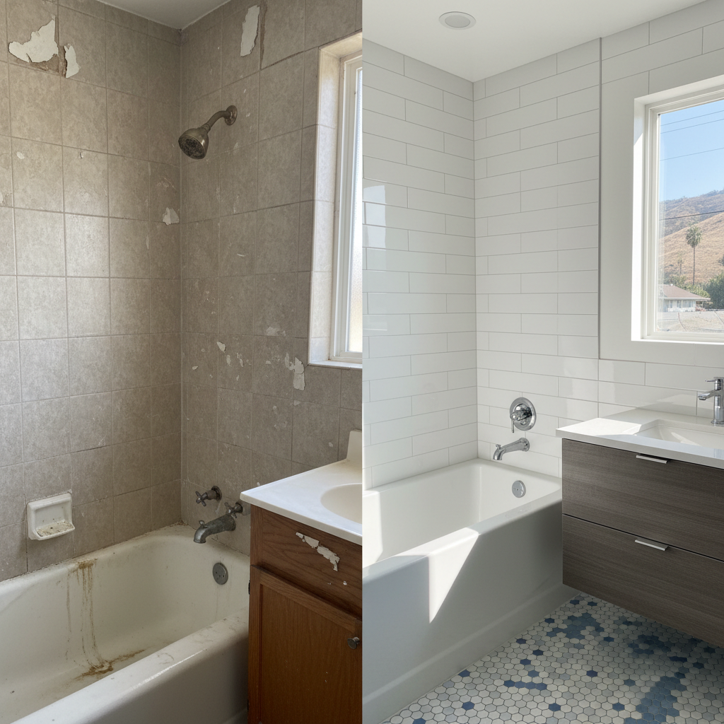 Completed tile and flooring installation work at a residential property in Bell, CA