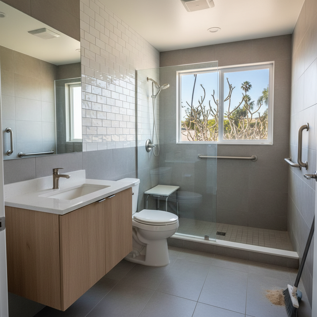 Completed handicap accessible bathrooms work at a residential property in Cerritos, CA