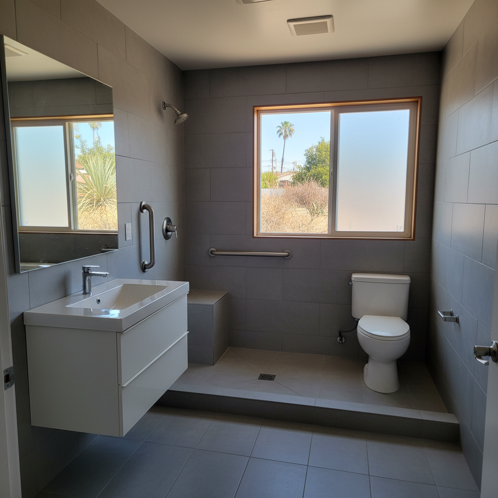 Completed handicap accessible bathrooms work at a residential property in Cerritos, CA