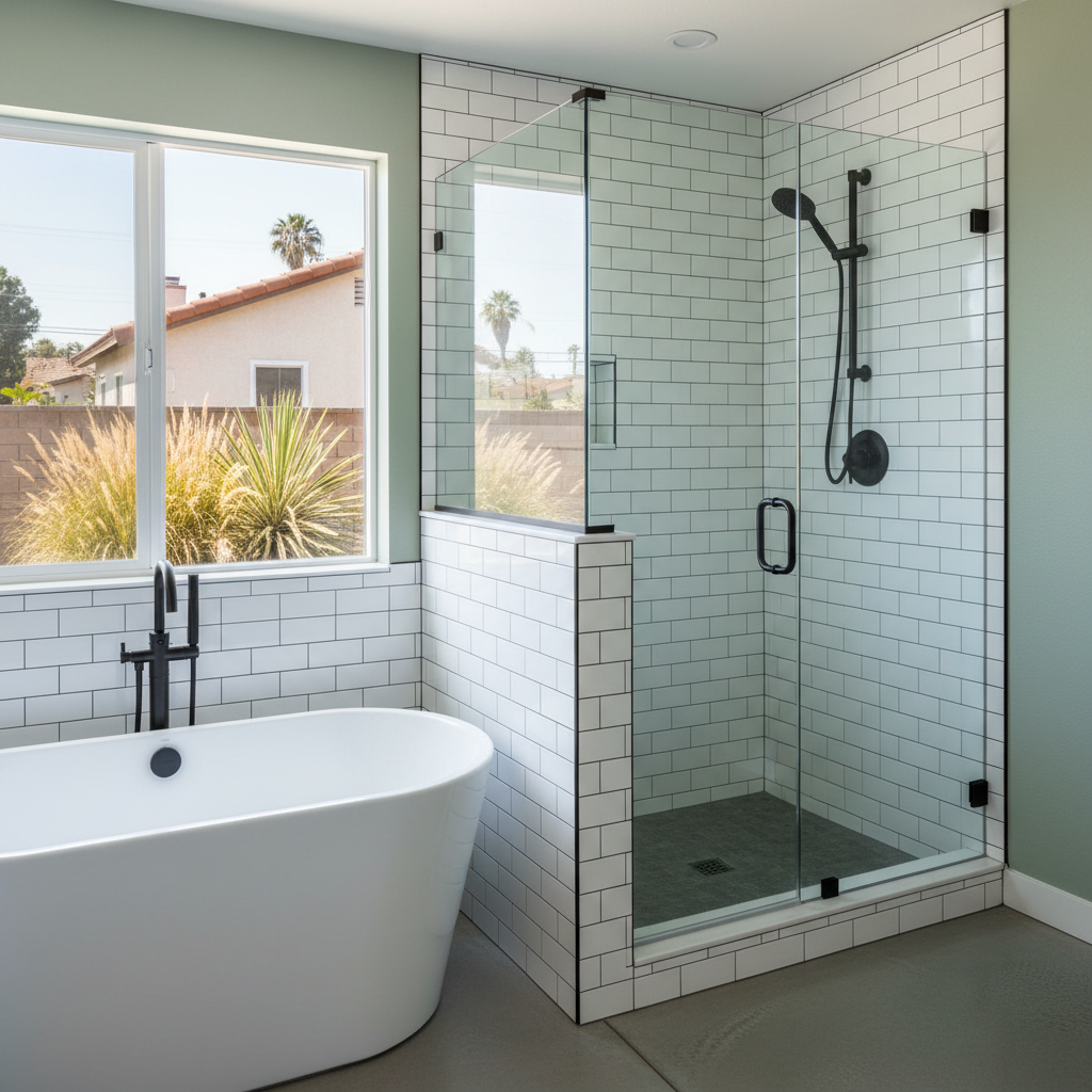 Completed bathtub and shower installation work at a residential property in El Monte, CA