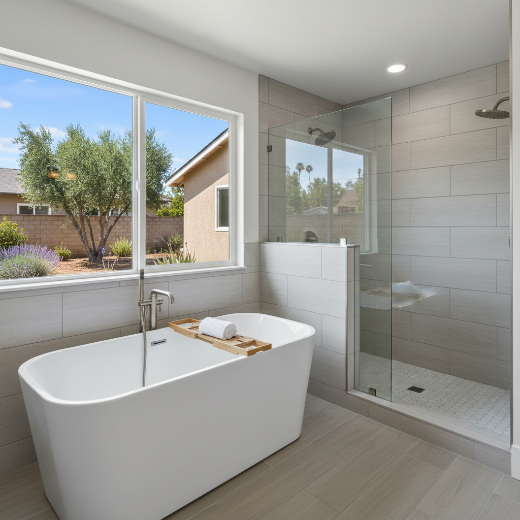 Completed bathtub and shower installation work at a residential property in El Monte, CA