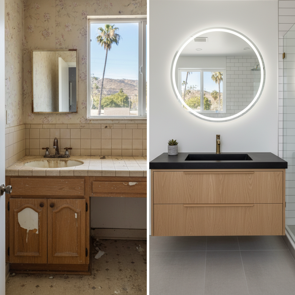 Completed vanity and sink installation work at a residential property in Fountain Valley, CA