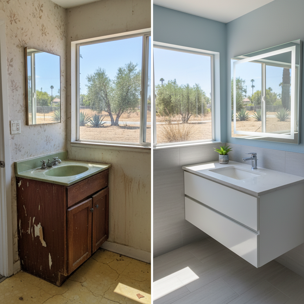 Completed vanity and sink installation work at a residential property in Fountain Valley, CA