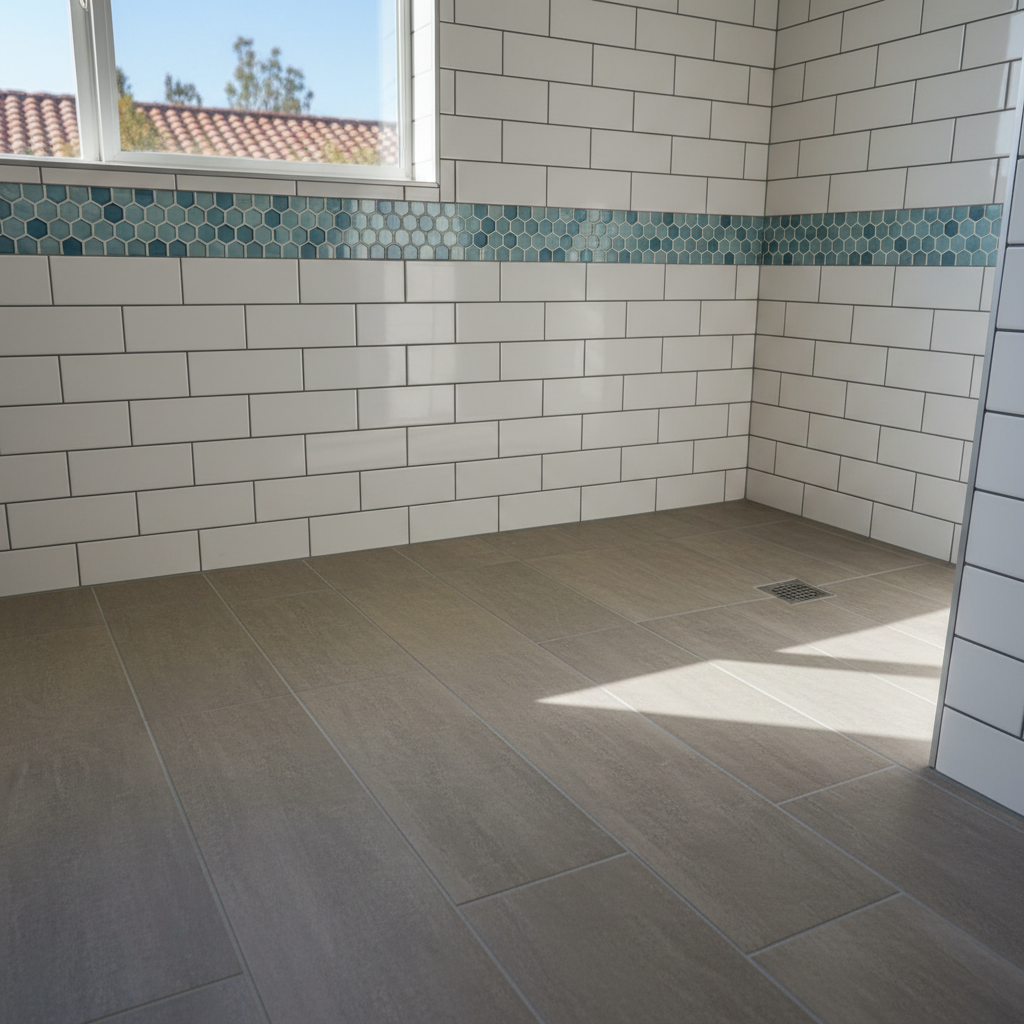 Completed tile and flooring installation work at a residential property in Fullerton, CA