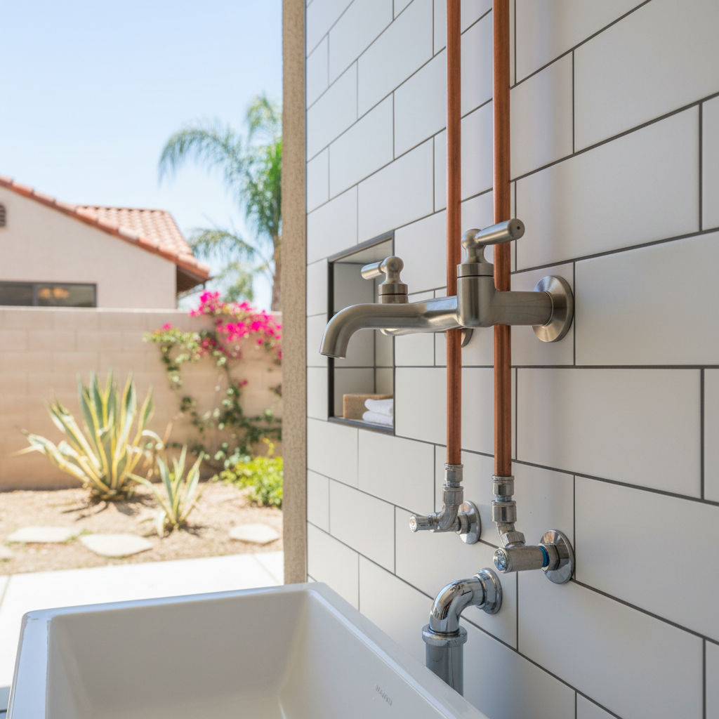 Completed plumbing work work at a residential property in Garden Grove, CA