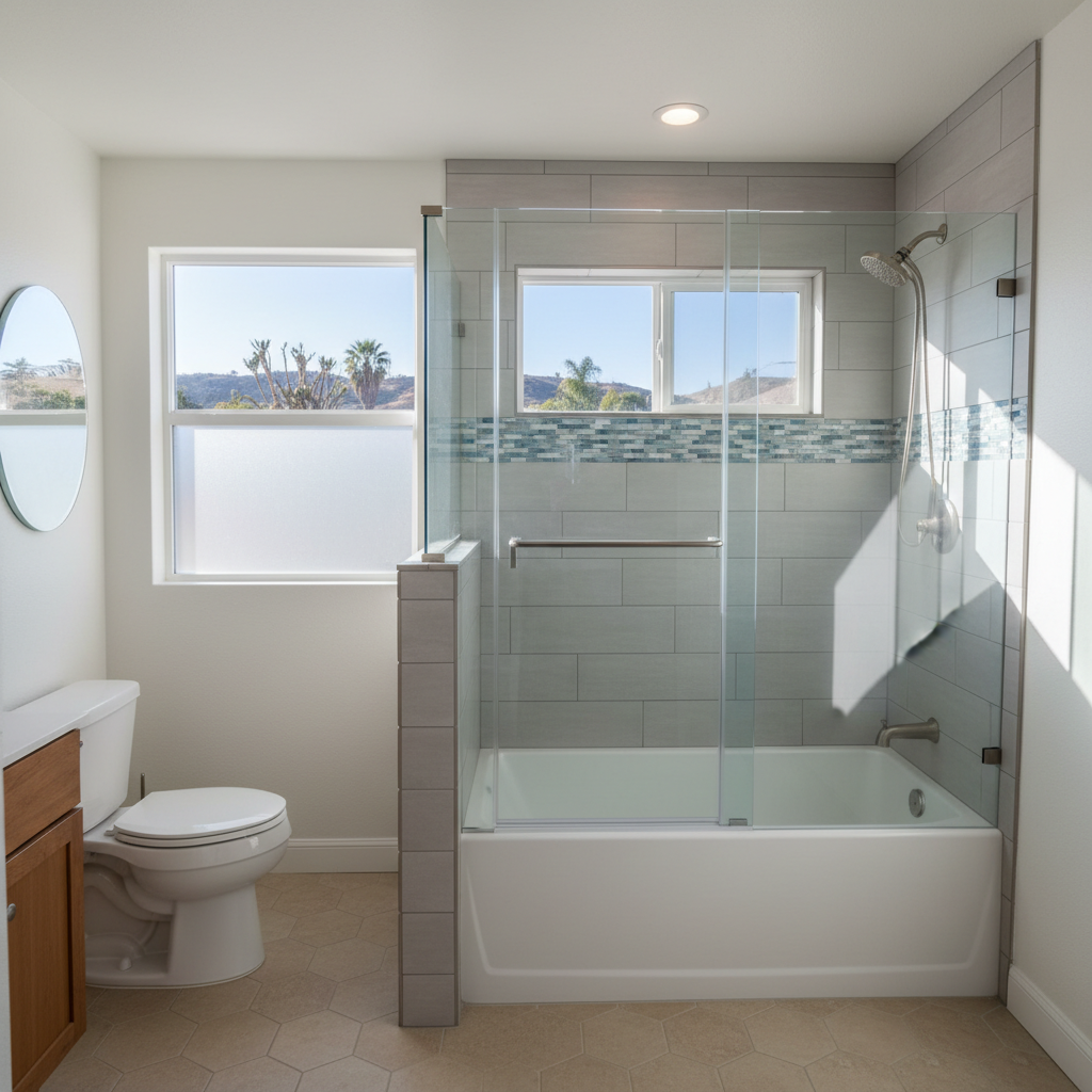 Completed bathtub and shower installation work at a residential property in Irvine, CA