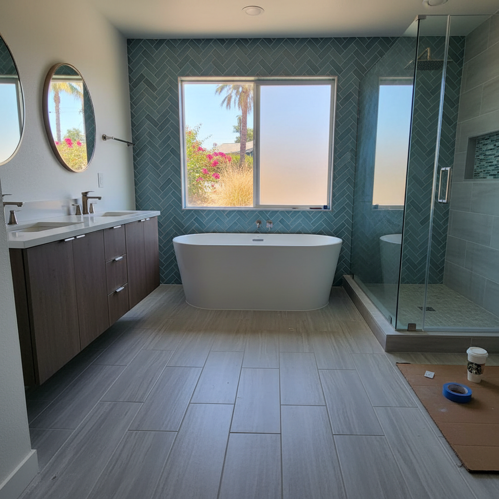 Completed tile and flooring installation work at a residential property in Lakewood, CA