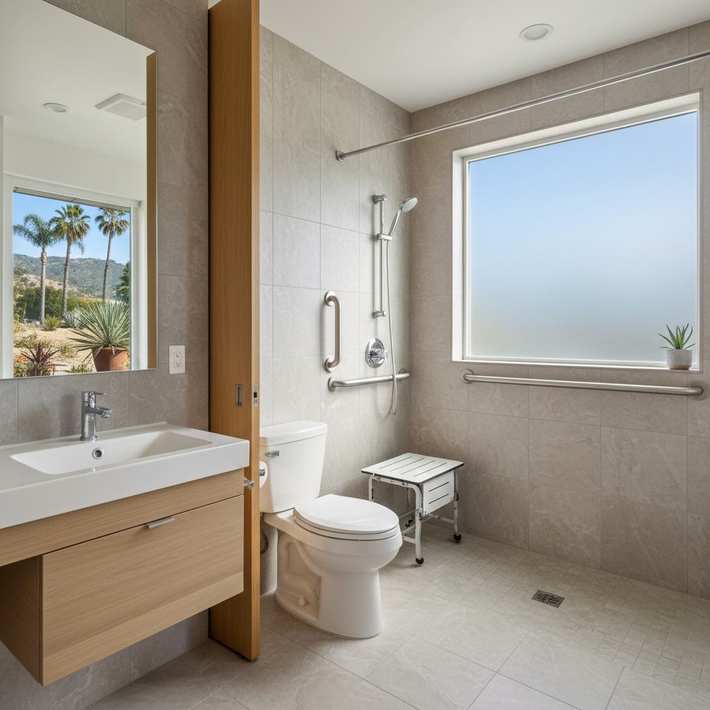 Completed handicap accessible bathrooms work at a residential property in Pasadena, CA