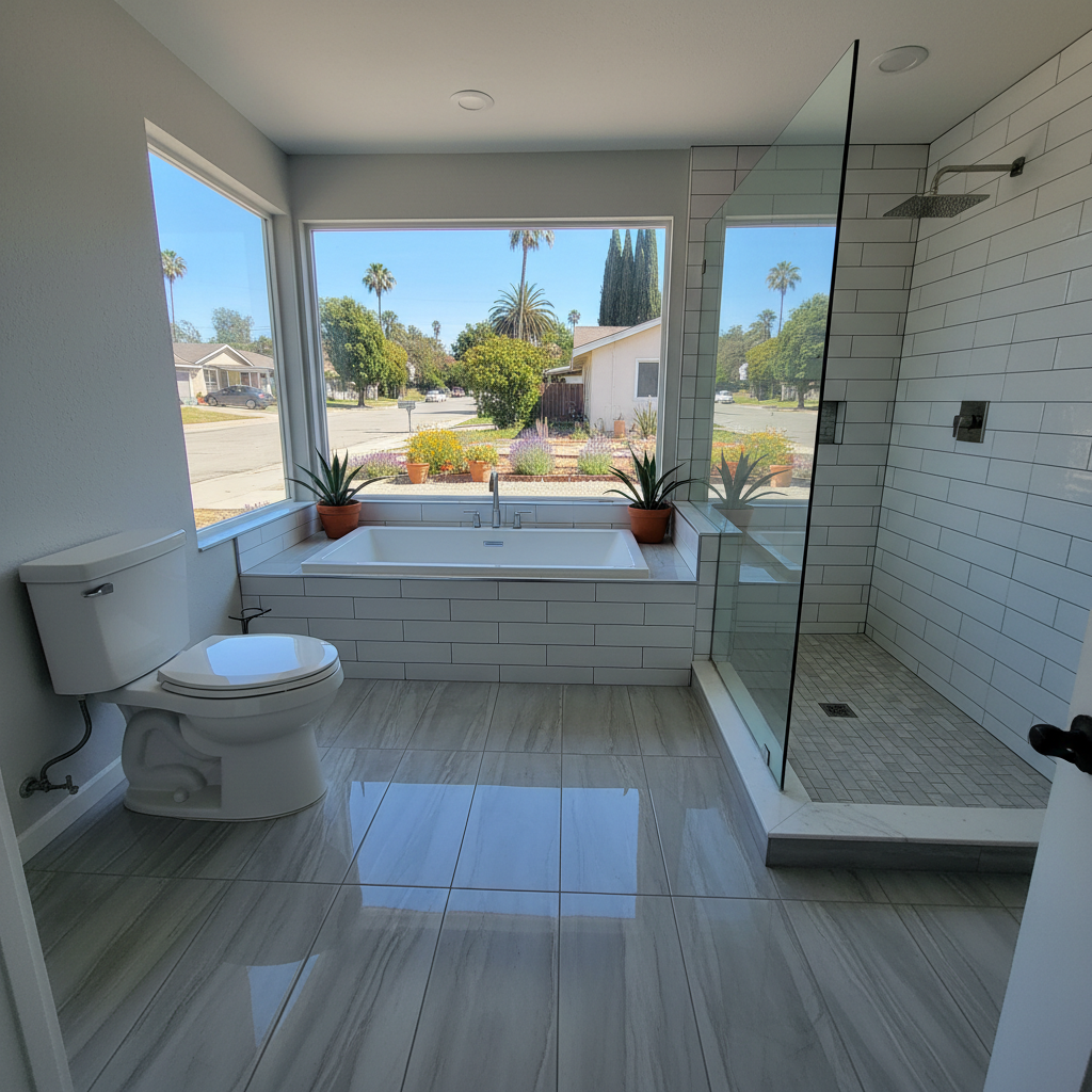 Completed tile and flooring installation work at a residential property in Covina, CA
