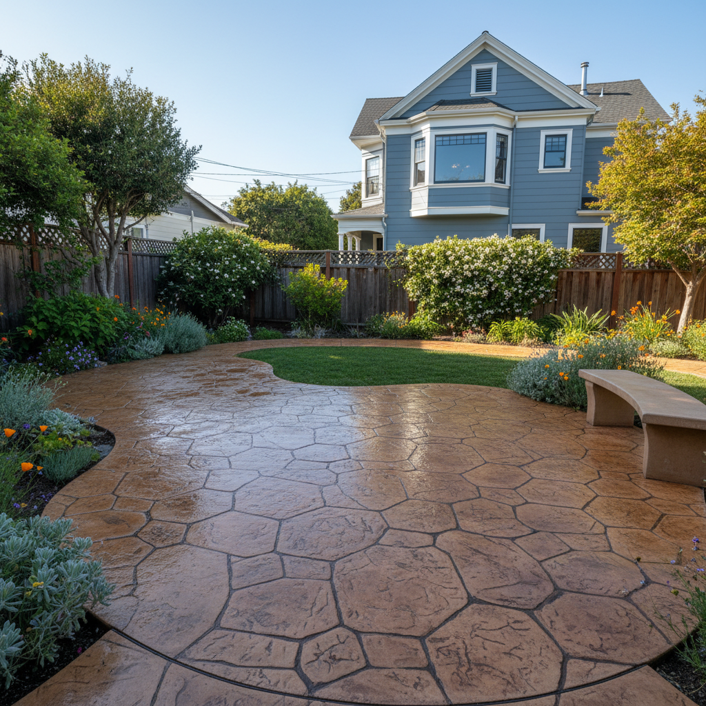 Completed stamped concrete work at a residential property in San Francisco, CA