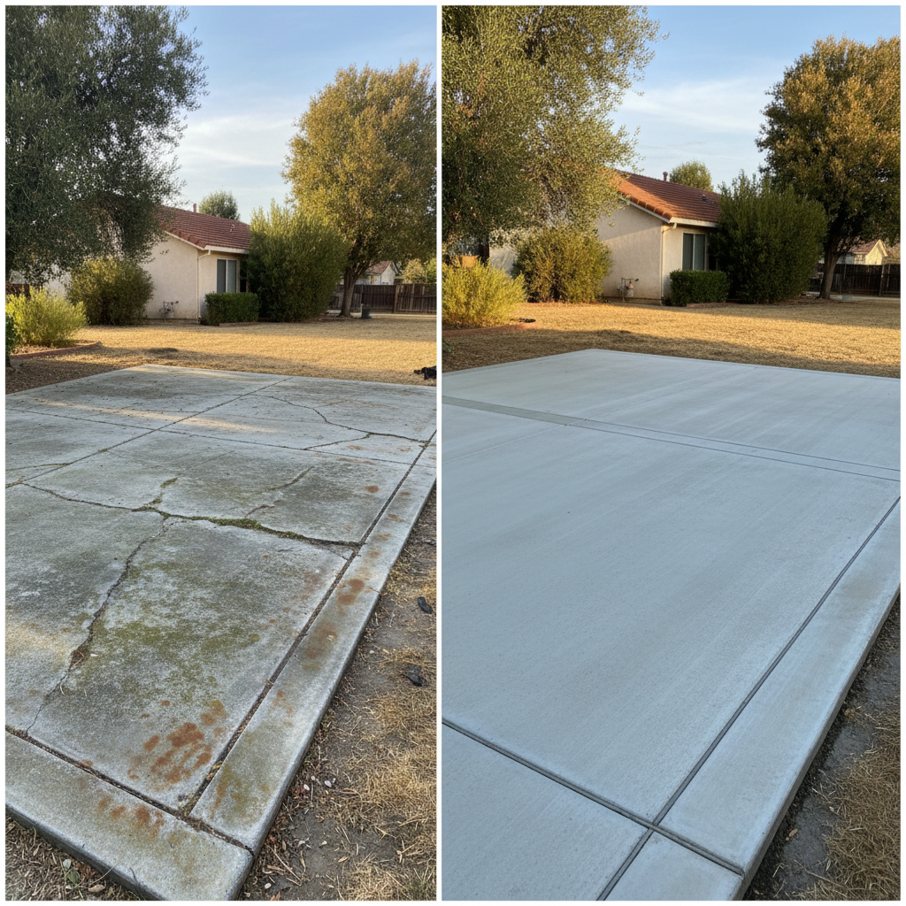 Completed concrete flatwork work at a residential property in Stockton, CA