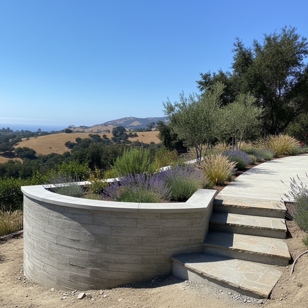 Completed concrete retaining walls work at a residential property in Santa Barbara, CA