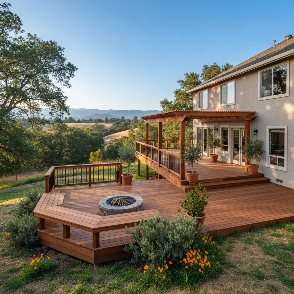 Completed deck construction work at a residential property in Chico, CA