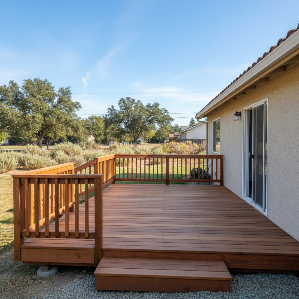 Completed wooden decks work at a residential property in Pittsburg, CA