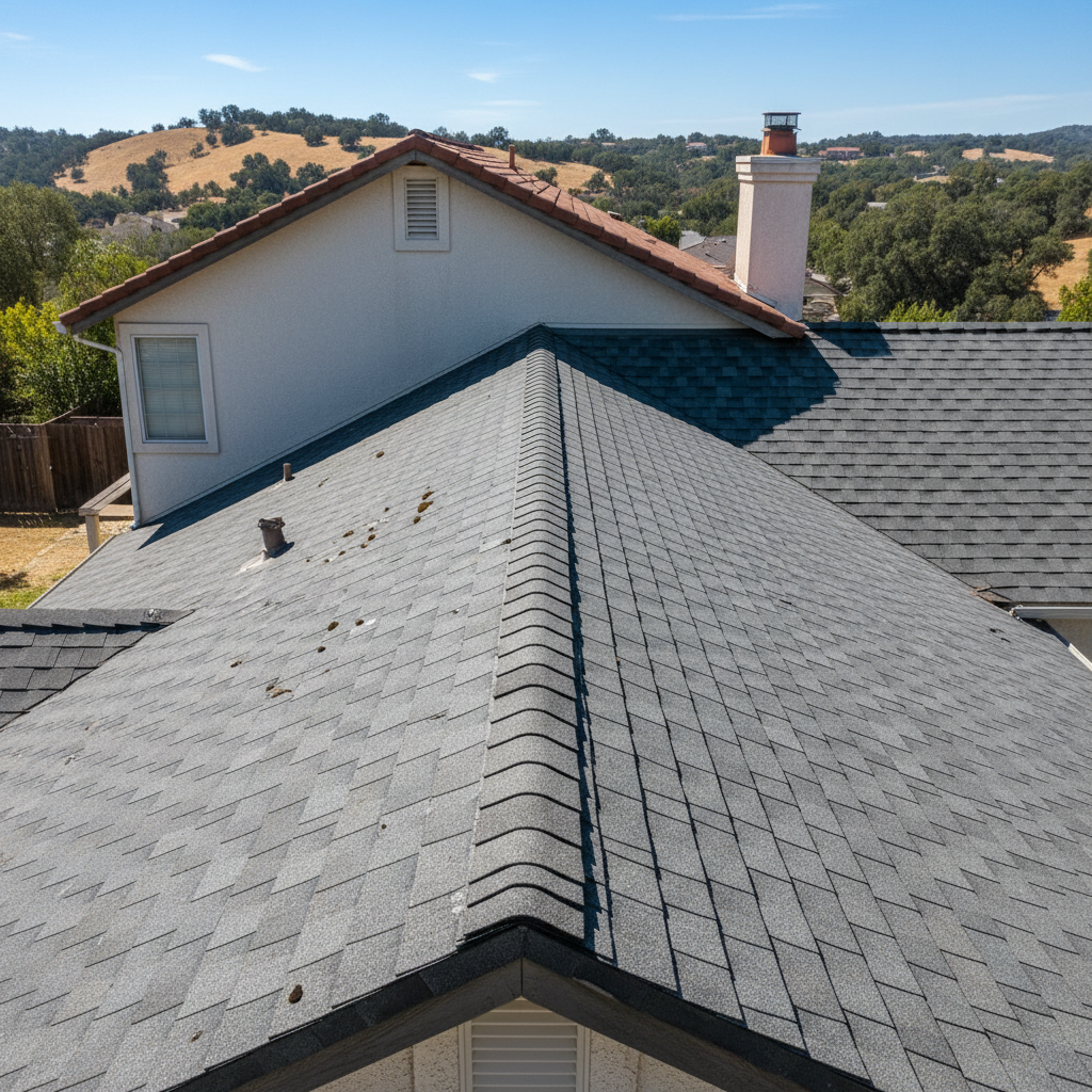 Completed roof replacement work at a residential property in Rancho Cordova, CA