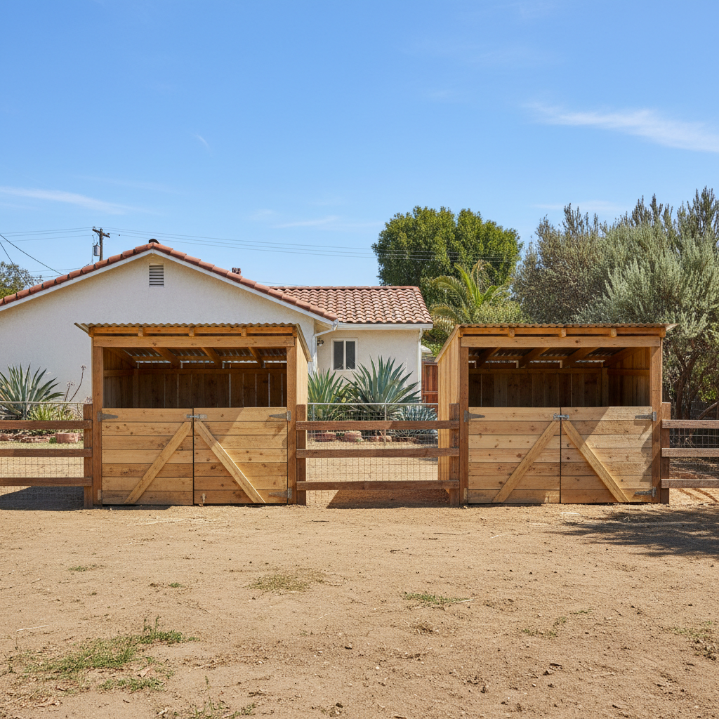 Completed livestock shelters work at a residential property in Los Angeles, CA