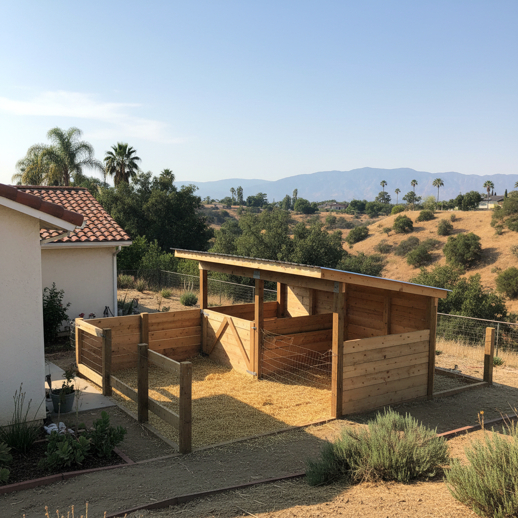 Completed livestock shelters work at a residential property in Los Angeles, CA