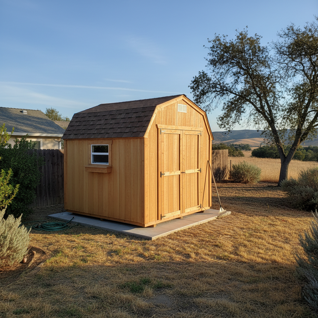 Completed storage sheds work at a residential property in Oakdale, CA