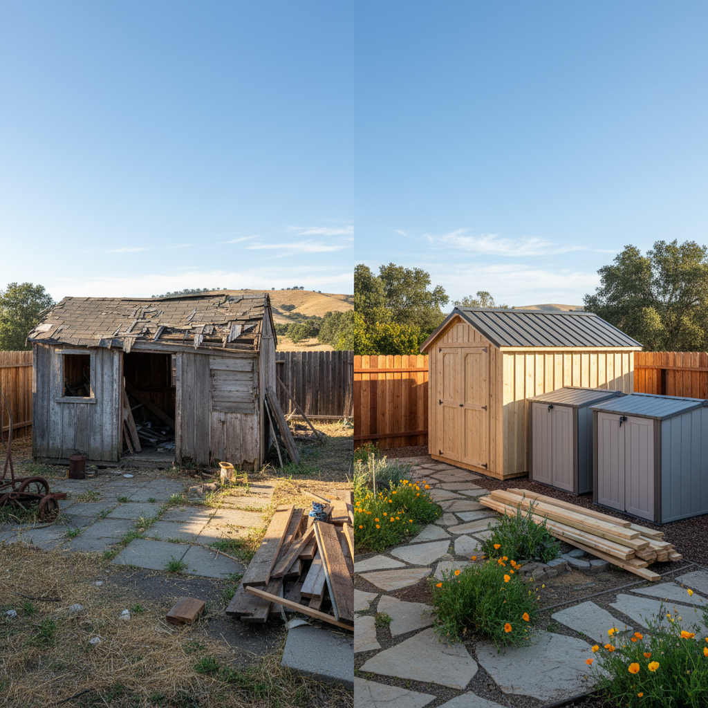 Completed garden sheds work at a residential property in Tracy, CA