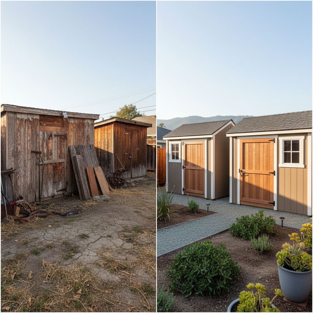 Completed garden sheds work at a residential property in Tracy, CA