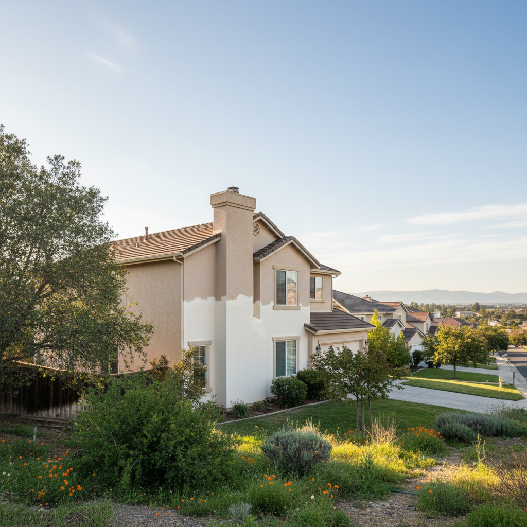 Completed stucco repair work at a residential property in Roseville, CA