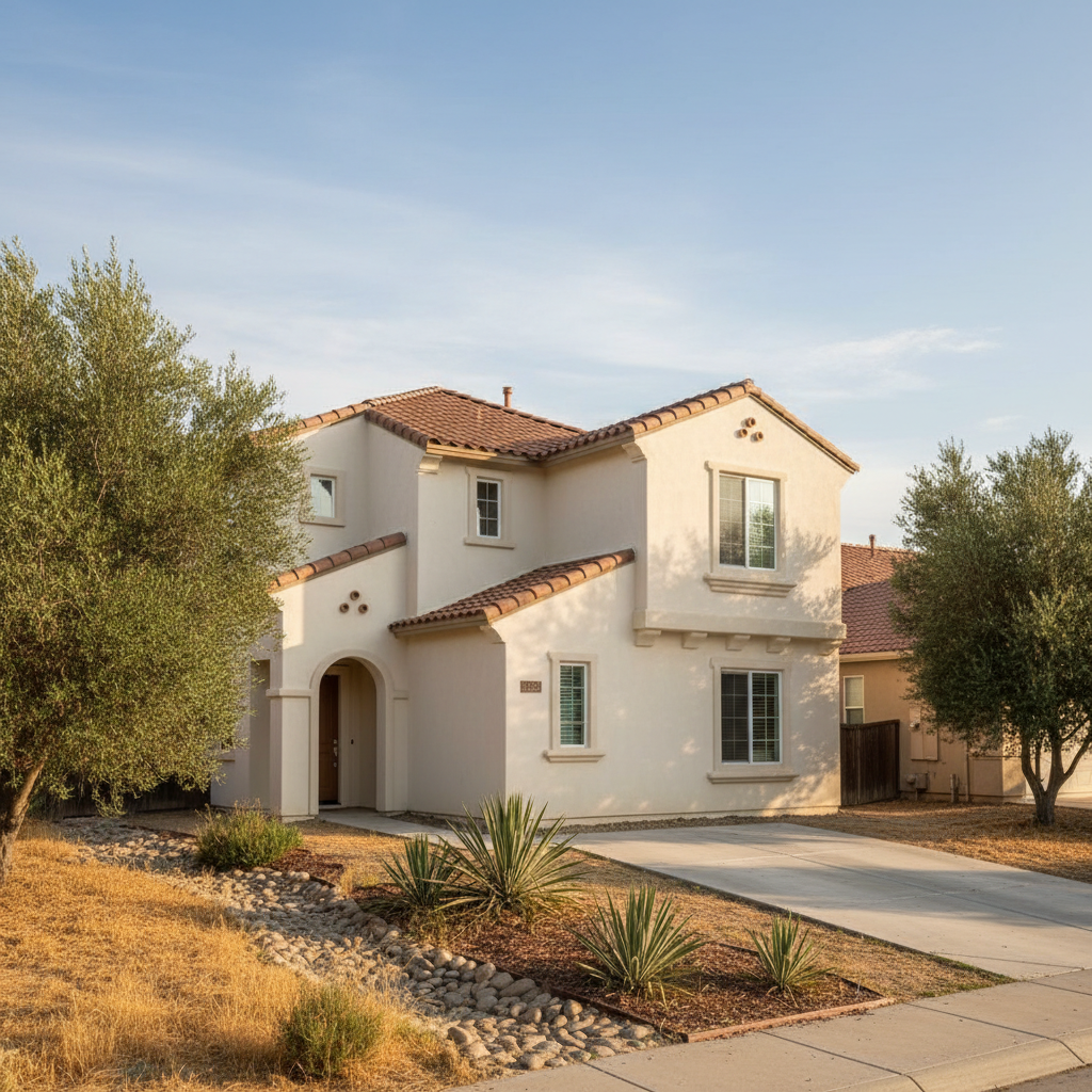 Completed stucco installation work at a residential property in Clovis, CA