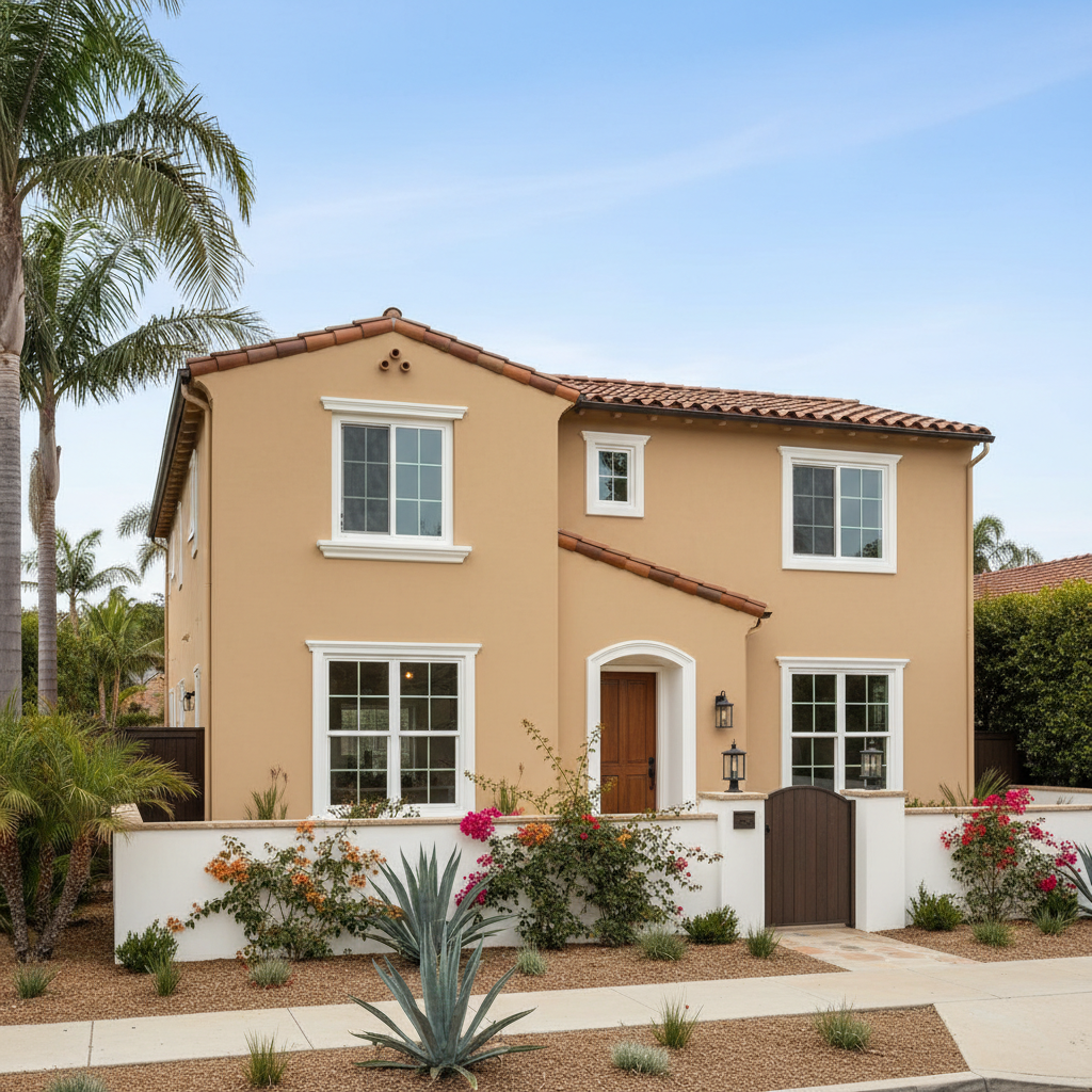 Completed stucco painting work at a residential property in San Diego, CA