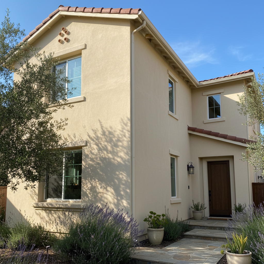 Completed residential stucco work at a residential property in Cupertino, CA