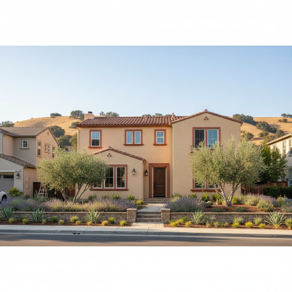 Completed stucco painting work at a residential property in Campbell, CA