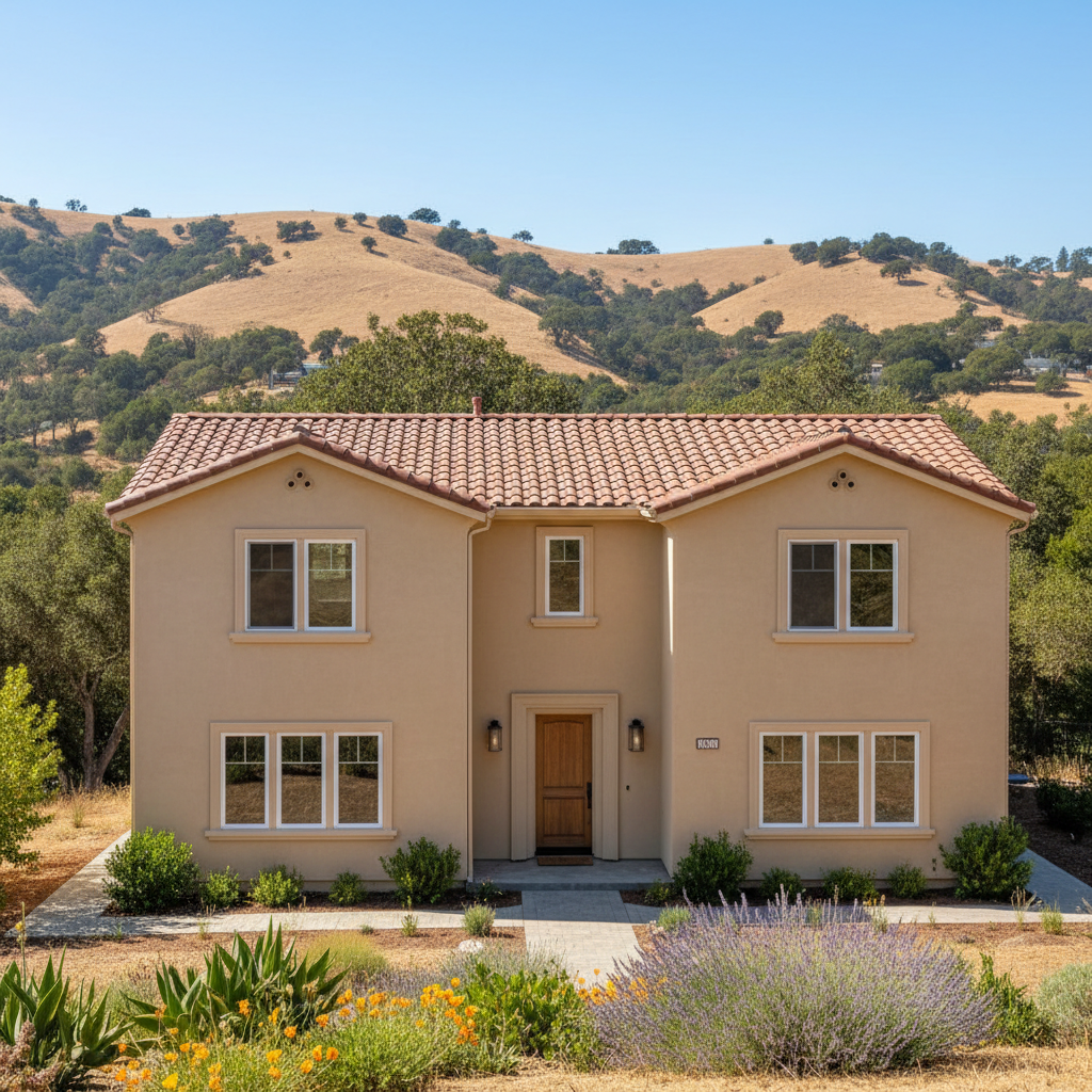 Completed stucco installation work at a residential property in Oakland, CA