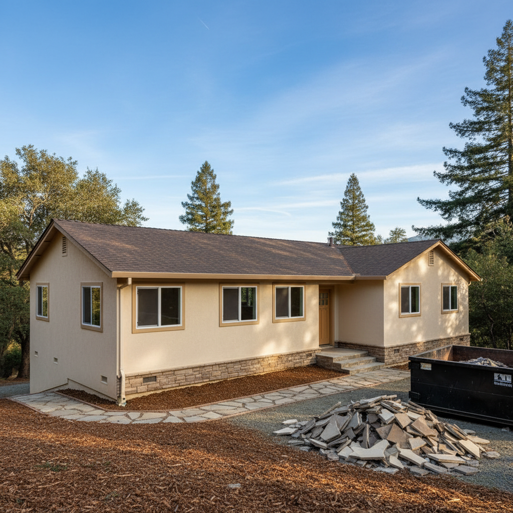 Completed stucco removal work at a residential property in Scotts Valley, CA