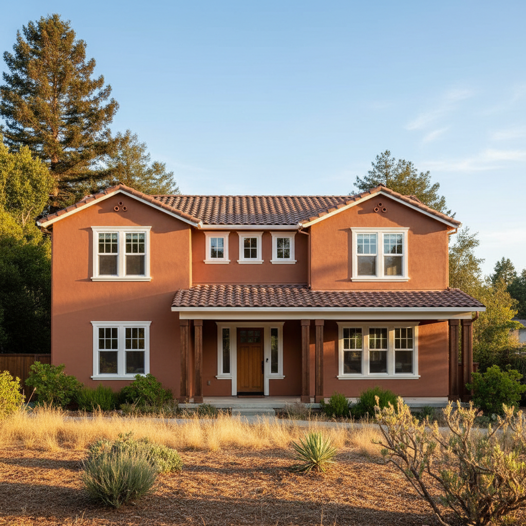 Completed stucco painting work at a residential property in Redwood City, CA