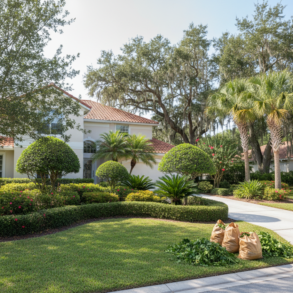 Completed shrub & bush trimming work at a residential property in Clermont, FL