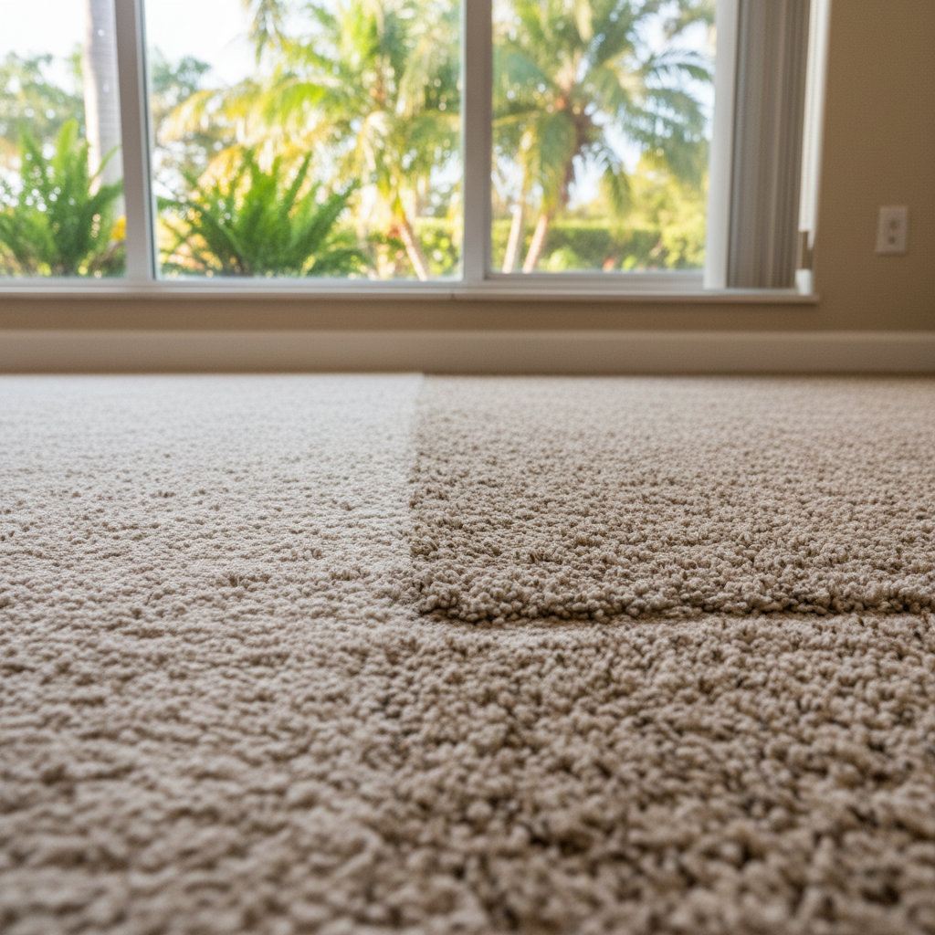Completed carpet water damage restoration work at a residential property in Hollywood, FL