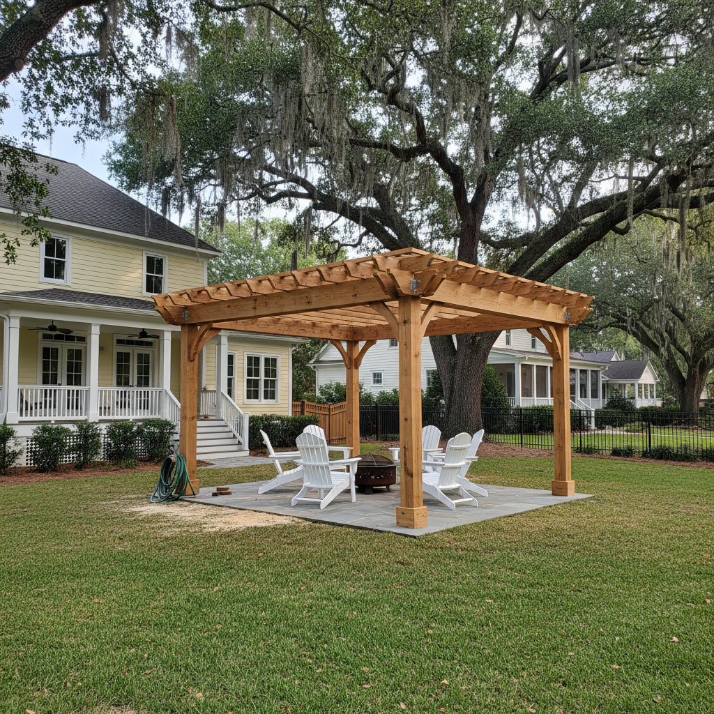 Completed pergola construction work at a residential property in Savannah, GA