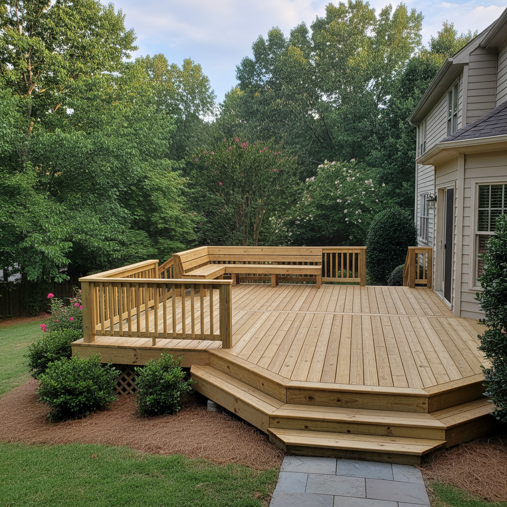 Completed wooden decks work at a residential property in Warner Robins, GA