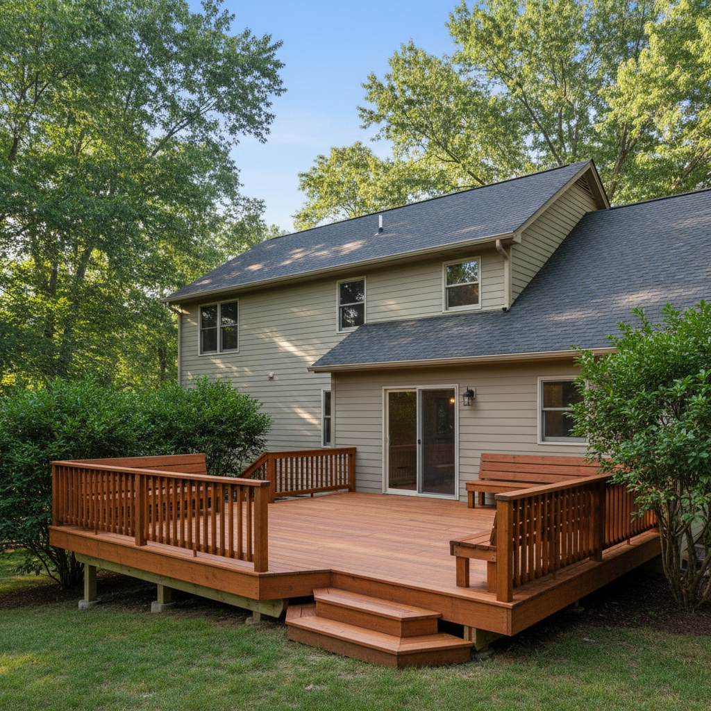 Completed wooden decks work at a residential property in Warner Robins, GA